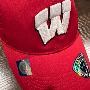 Top of the World WI Badgers Red Cap with White Embroidery- Bucky on back